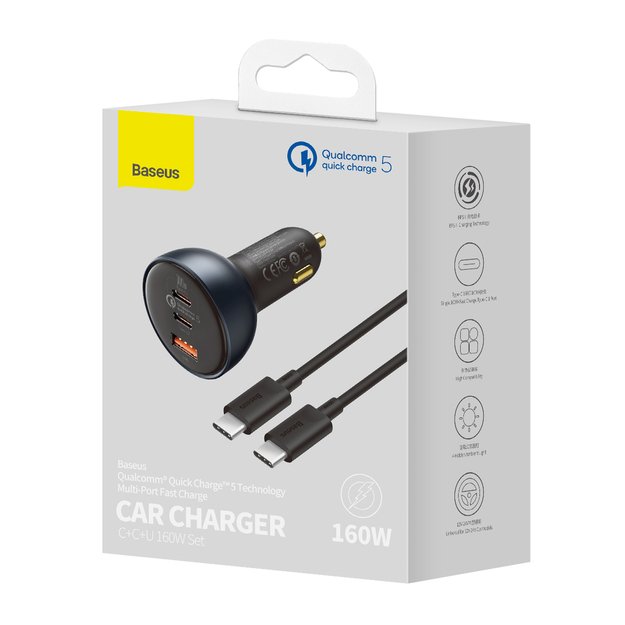 Baseus TZCCZM-0G USB-A / USB-C car charger 160W PPS / QC 5 / PD - gray 4