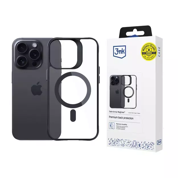 3mk Satin Armor MagCase with MagSafe for iPhone 14 Pro Max - Clear with Black Frame