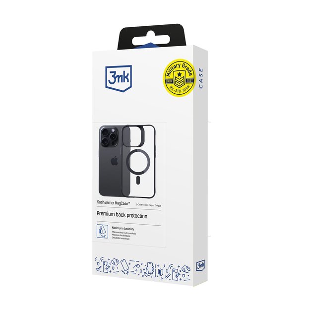 3mk Satin Armor MagCase with MagSafe for iPhone 14 Pro Max - Clear with Black Frame 2