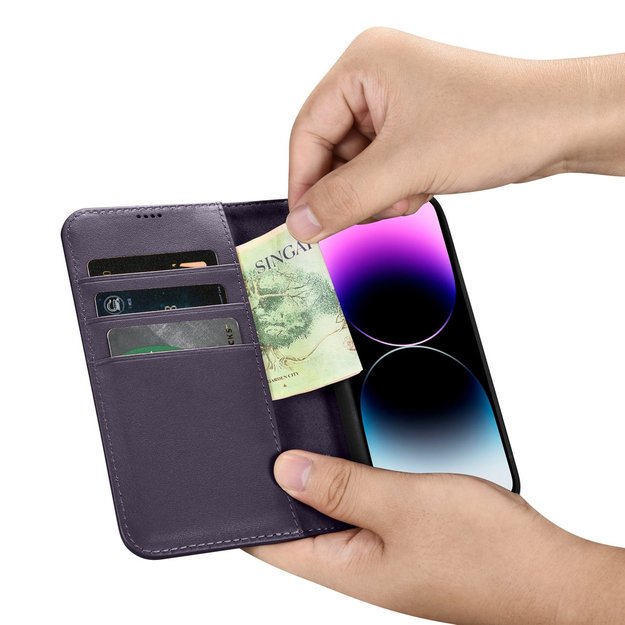 iCarer Wallet Case 2in1 Cover iPhone 14 Pro Max Anti-RFID Leather Flip Case Dark Purple (WMI14220728-DP) 27