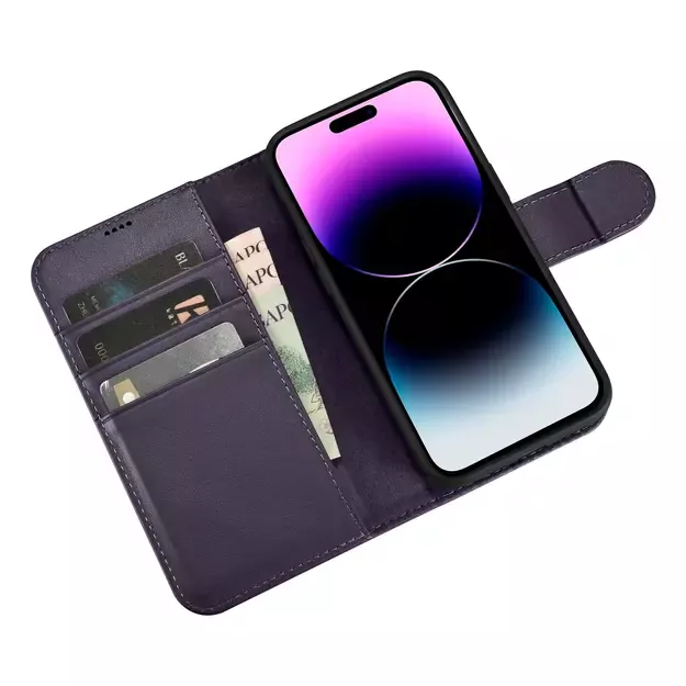 iCarer Wallet Case 2in1 Cover iPhone 14 Pro Max Anti-RFID Leather Flip Case Dark Purple (WMI14220728-DP) 20