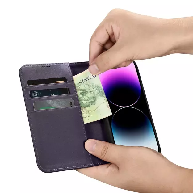 iCarer Wallet Case 2in1 Cover iPhone 14 Pro Max Anti-RFID Leather Flip Case Dark Purple (WMI14220728-DP) 23
