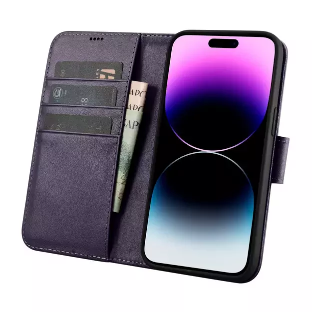 iCarer Wallet Case 2in1 Cover iPhone 14 Pro Max Anti-RFID Leather Flip Case Dark Purple (WMI14220728-DP) 14
