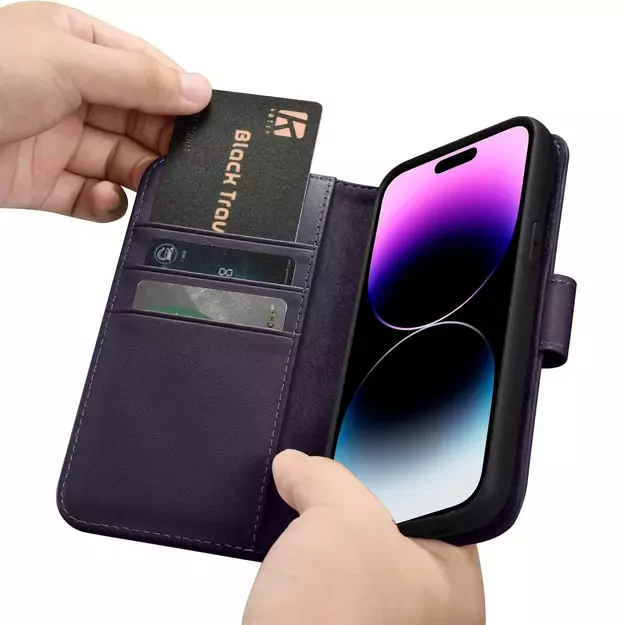 iCarer Wallet Case 2in1 Cover iPhone 14 Pro Max Anti-RFID Leather Flip Case Dark Purple (WMI14220728-DP) 26