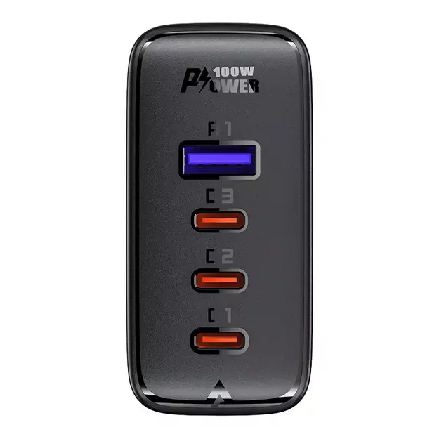 Acefast fast charger GaN 3xUSB-C/1xUSB-A 100W black + angled cable USB-C - USB-C 100W 2m black 4