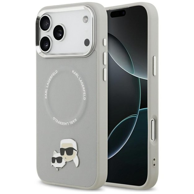 Karl Lagerfeld Karl &amp  Choupette Pins MagSafe Case for iPhone 17 Pro Max - Gray