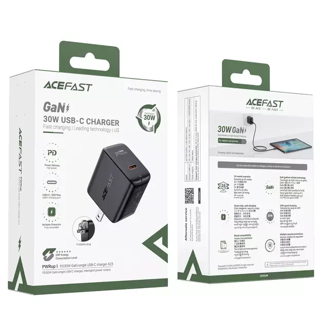 Acefast A23 30W GaN USB-C US Wall Charger - Black 6