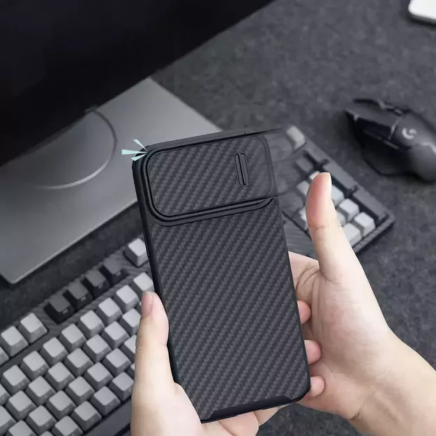 Nillkin Synthetic Fiber S Case iPhone 14 Plus case with camera cover, black 9