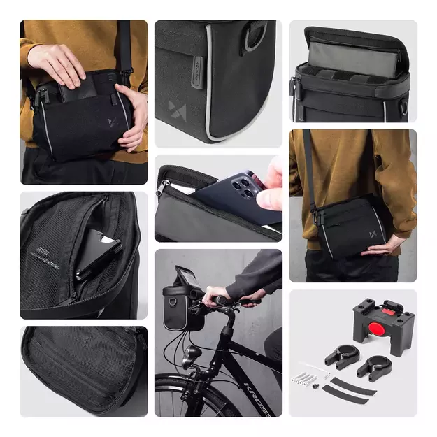 Wozinsky bicycle handlebar bag bike shoulder bag black (WBHBB-01) 7