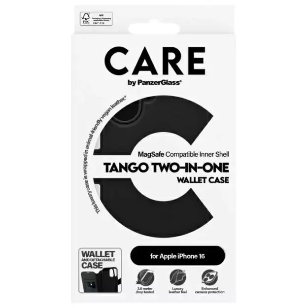 CARE by PanzerGlass Feature Tango 2in1 Wallet MagSafe Case for iPhone 16 - Black 6