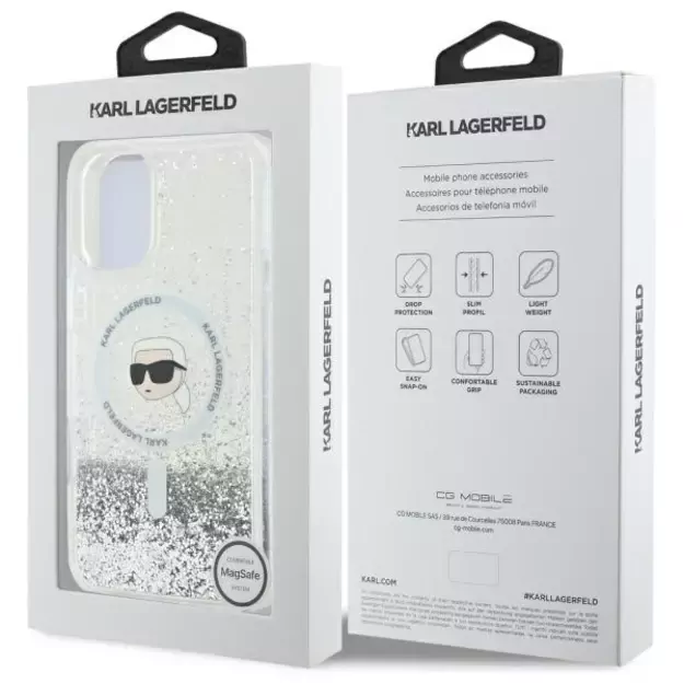 Karl Lagerfeld Liquid Glitter Karl Head Magsafe iPhone 16 Case - Clear 13