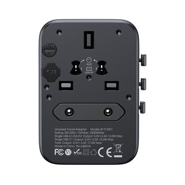Joyroom JR-TCW01 Travel Adapter Universal 17W EU / US / UK / JP / AU / CN - Black 2