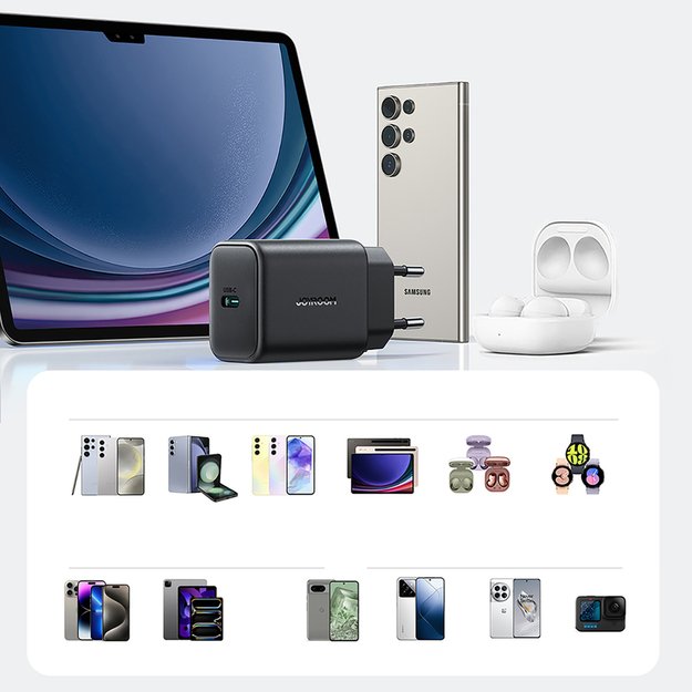 Joyroom JR-TCF23 network charger USB-C 25W SFC / PPS / PD - black + USB-C / USB-C cable 1m 14