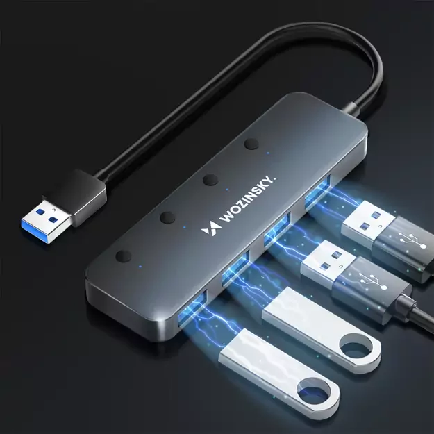 USB-A Hub Wozinsky WHS080YSS 4 x USB-A 3.0 with individual switches, aluminum, with 30 cm cable - gray 7
