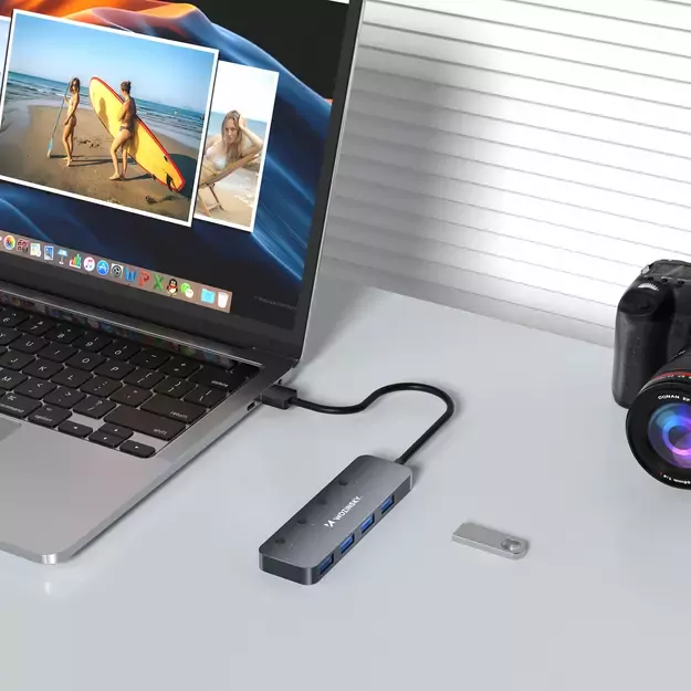 USB-A Hub Wozinsky WHS080YSS 4 x USB-A 3.0 with individual switches, aluminum, with 30 cm cable - gray 10
