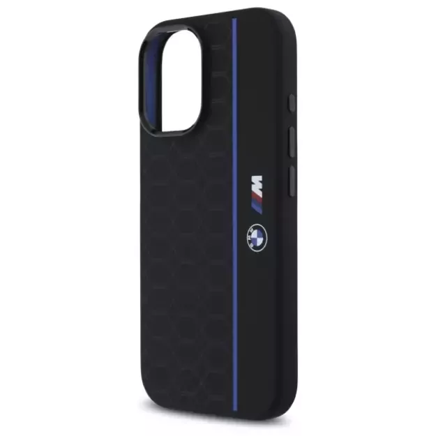 BMW Silicone Hexagon Blue Line MagSafe iPhone 16 Case - Black 12