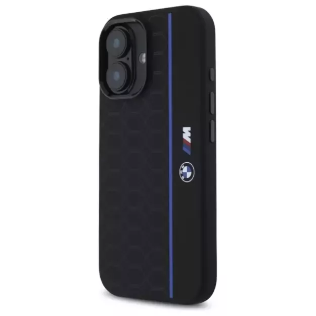BMW Silicone Hexagon Blue Line MagSafe iPhone 16 Case - Black 8