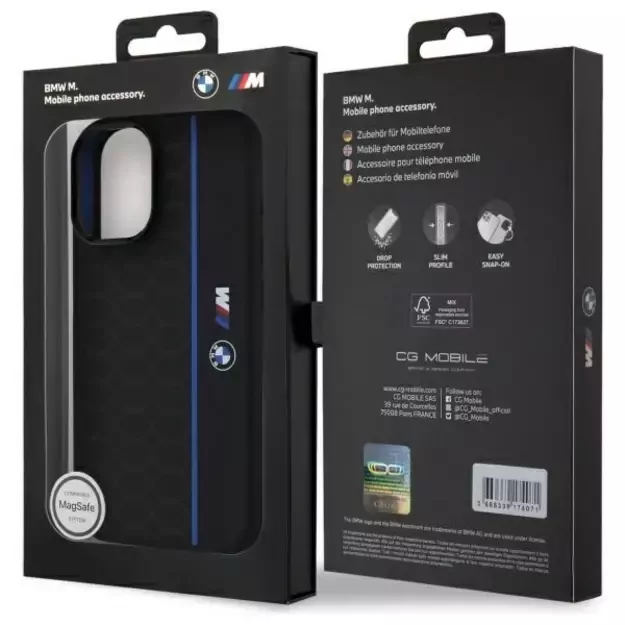 BMW Silicone Hexagon Blue Line MagSafe iPhone 16 Case - Black 14