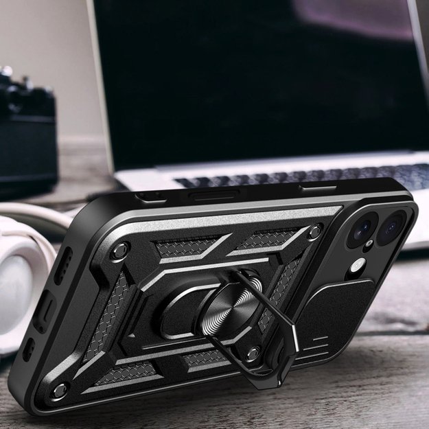 Hybrid Armor Camshield iPhone 17 Case with Stand and Camera Cover - Black 5