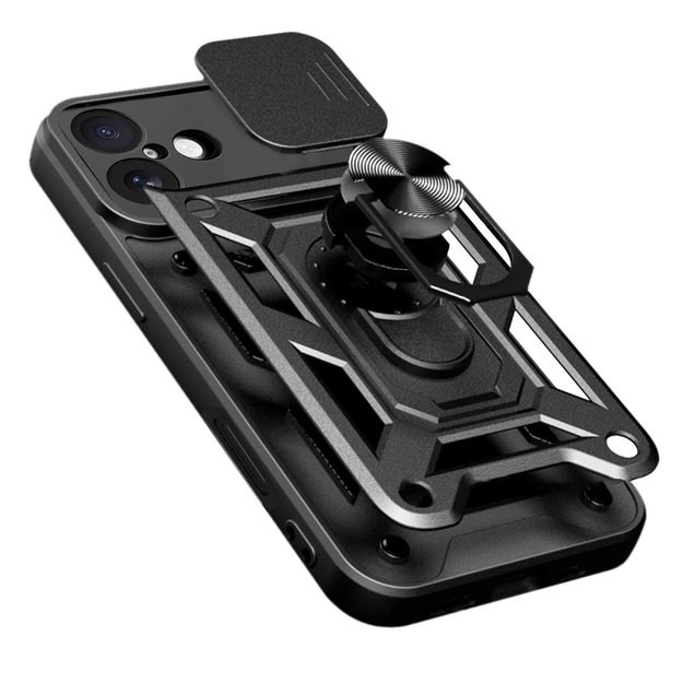 Hybrid Armor Camshield iPhone 17 Case with Stand and Camera Cover - Black 7