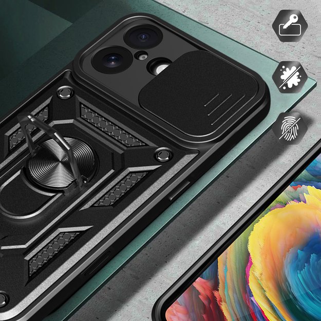 Hybrid Armor Camshield iPhone 17 Case with Stand and Camera Cover - Black 3