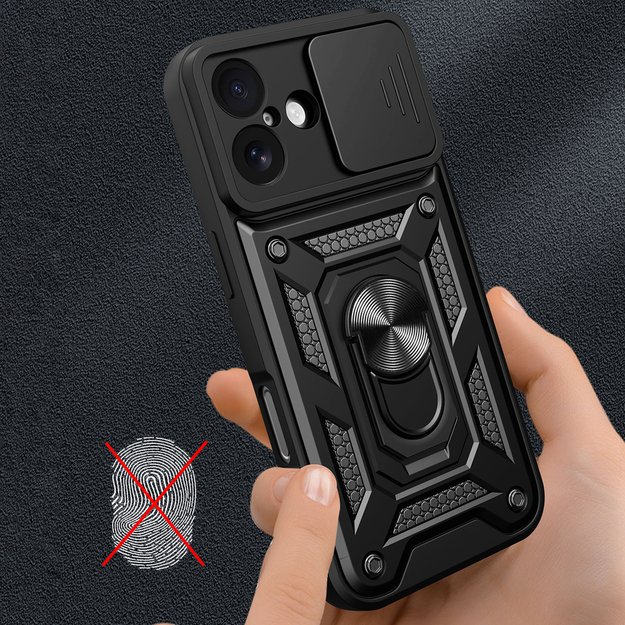 Hybrid Armor Camshield iPhone 17 Case with Stand and Camera Cover - Black 4