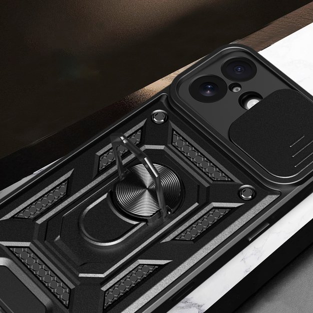 Hybrid Armor Camshield iPhone 17 Case with Stand and Camera Cover - Black 6