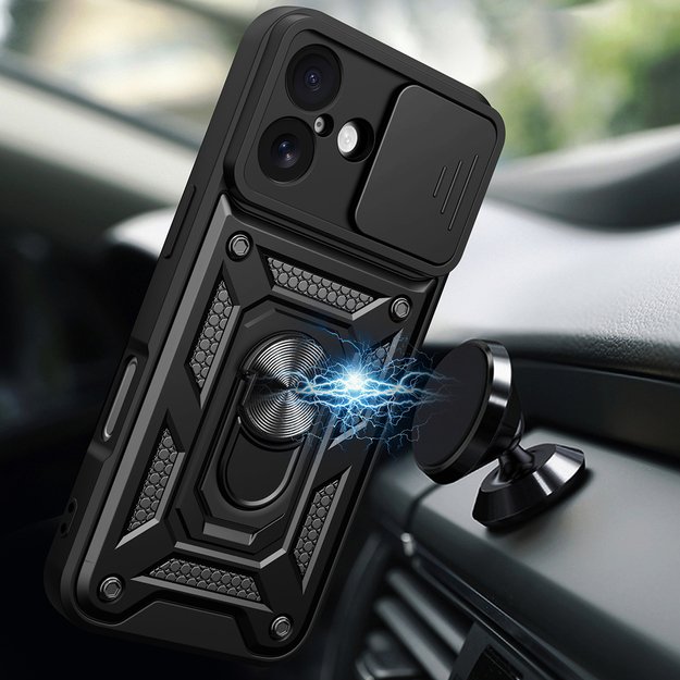 Hybrid Armor Camshield iPhone 17 Case with Stand and Camera Cover - Black 2