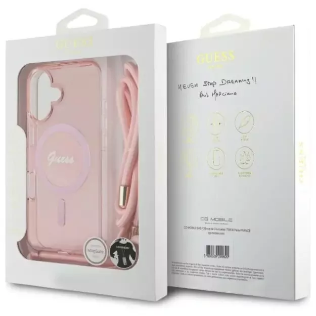 Guess Crossbody Cord Script MagSafe iPhone 16 Case - Pink 12