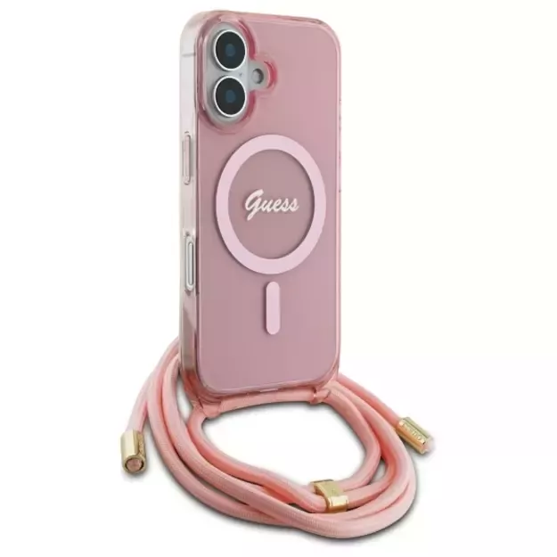 Guess Crossbody Cord Script MagSafe iPhone 16 Case - Pink 8