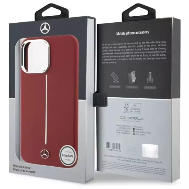 Mercedes Silicone White Stripe MagSafe Case for iPhone 16 Pro Max - Red 7