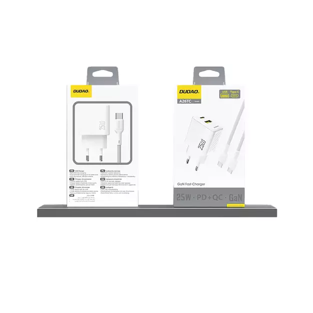 Dudao A26T GaN 25W USB-A, USB-C Charger - White 3
