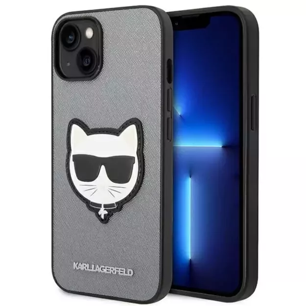 Karl Lagerfeld KLHCP14MSAPCHG iPhone 14 Plus 6,7  hardcase srebrny/silver Saffiano Choupette Head Patch