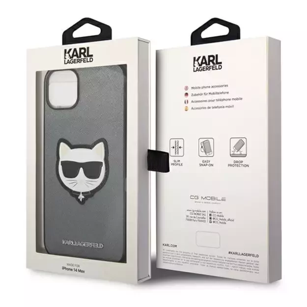Karl Lagerfeld KLHCP14MSAPCHG iPhone 14 Plus 6,7  hardcase srebrny/silver Saffiano Choupette Head Patch 14