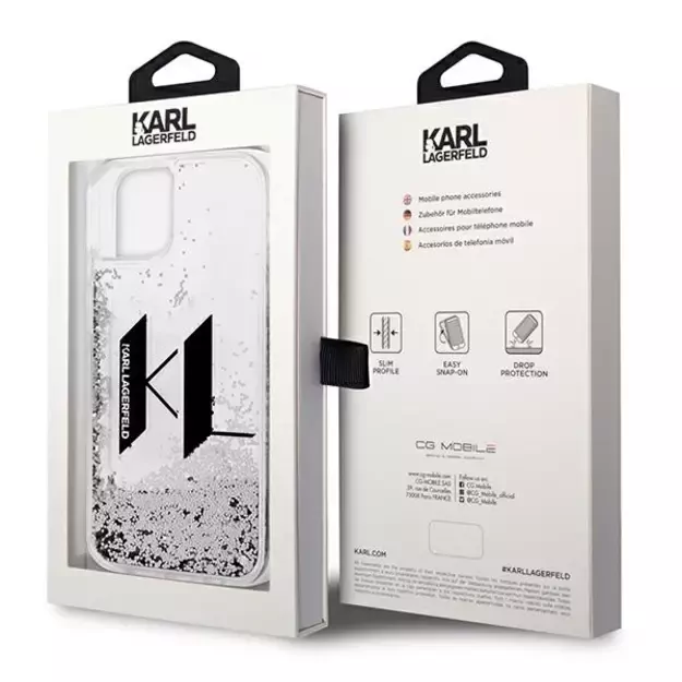 Karl Lagerfeld KLHCP14SLBKLCS iPhone 14 6,1  srebrny/silver hardcase Liquid Glitter Big KL 14