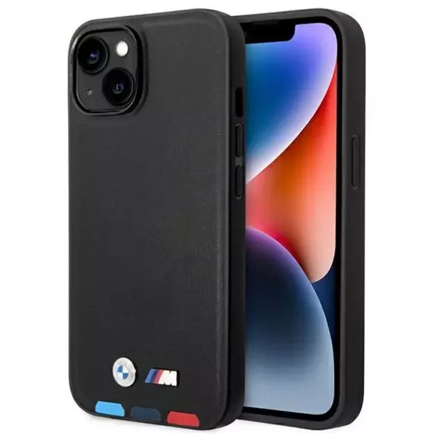 Case BMW BMHCP14M22PTDK iPhone 14 Plus 6.7 &quot black / black Leather Stamp Tricolor