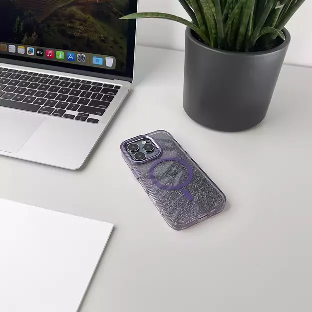 Wozinsky Glitter Case MagSafe for Samsung Galaxy S24 FE - Purple with Glitter 5