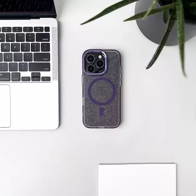 Wozinsky Glitter Case MagSafe for Samsung Galaxy S24 FE - Purple with Glitter 6