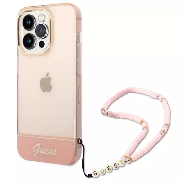 Guess GUHCP14XHGCOHP iPhone 14 Pro Max 6.7&quot  pink/pink hardcase Translucent Pearl Strap