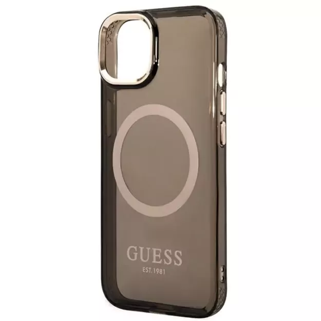 Guess GUHMP14MHTCMK iPhone 14 Plus 6.7  black/black hard case Gold Outline Translucent MagSafe 5