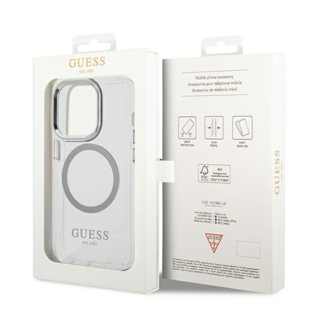 Guess GUHMP14XHTRMS iPhone 14 Pro Max 6.7&quot  silver/silver hard case Metal Outline Magsafe 8