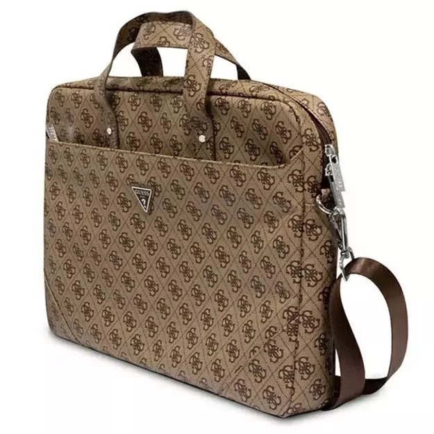 Guess Saffiano 4G Triangle Logo bag for a 16&#39 &#39  laptop - brown 3