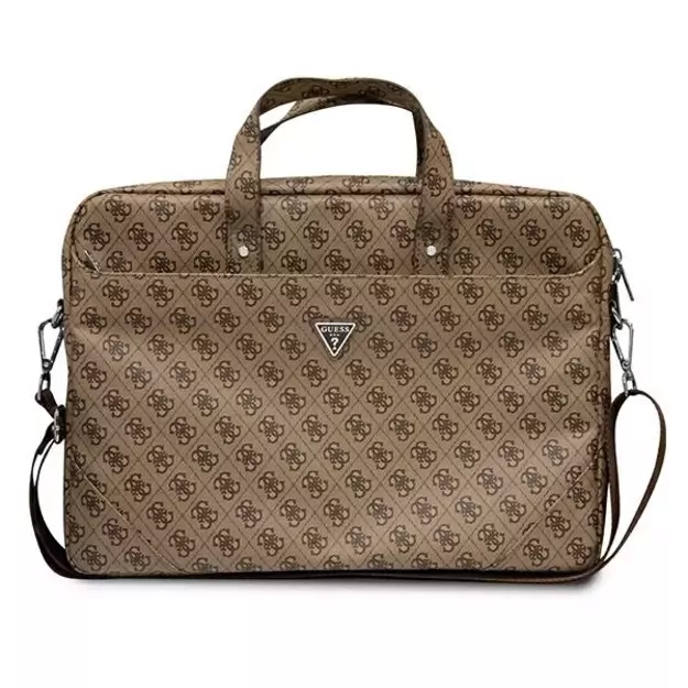 Guess Saffiano 4G Triangle Logo bag for a 16&#39 &#39  laptop - brown