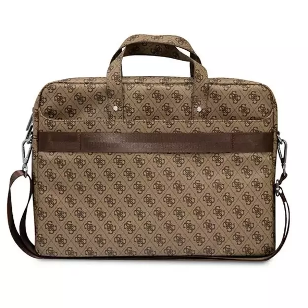 Guess Saffiano 4G Triangle Logo bag for a 16&#39 &#39  laptop - brown 4