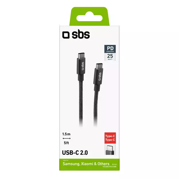 SBS TECABLETCC20BK USB-C Cable - USB-C 25W Power Delivery 1.5m - Gray 1