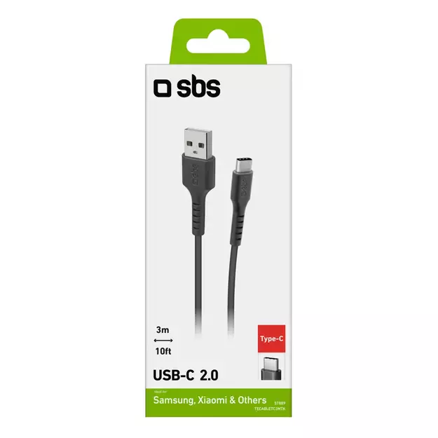 SBS TECABLETC3MTK USB-A - USB-C Cable 3m - Black 2