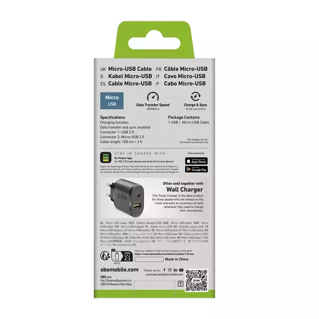 SBS LTHL200 USB-A - Micro-USB Cable 1m - Black 9