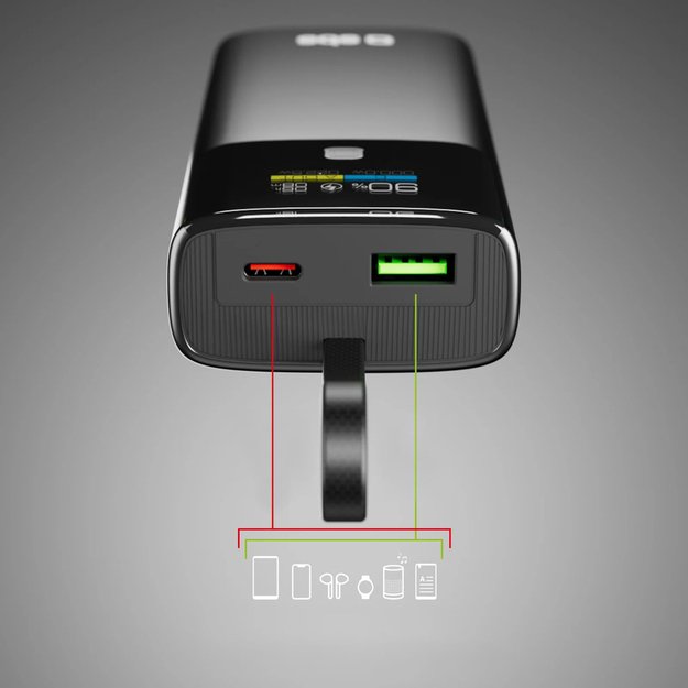 SBS 10000mAh PD 20W Powerbank with LCD Display and Built-in USB-C Cable - Gray 3