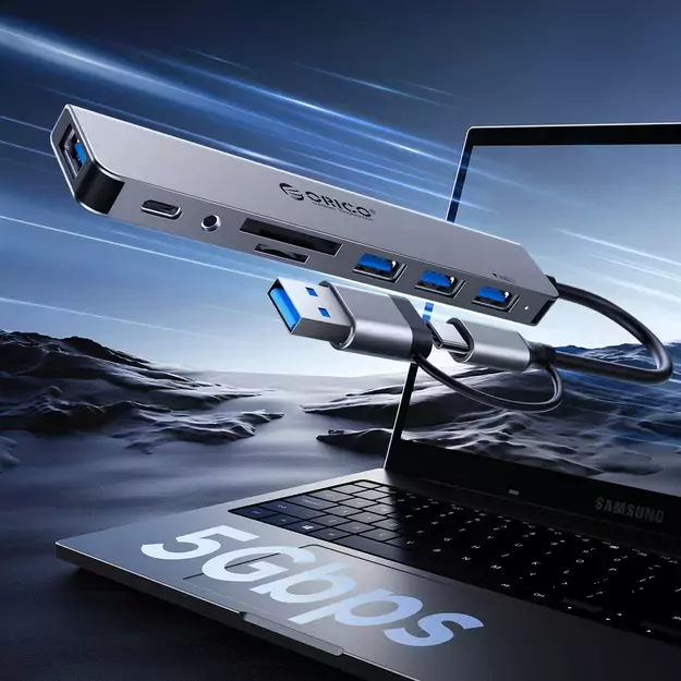 Orico YSB4-U2 USB-A/USB-C Hub Docking Station 2x USB-A 2.0 + 1x USB-A 3.0 + 1x USB-C 2.0 + 1x USB-C - Gray 4