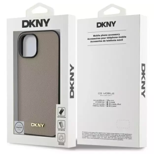 DKNY Grained Metal Logo MagSafe iPhone 15 Case - Beige 7